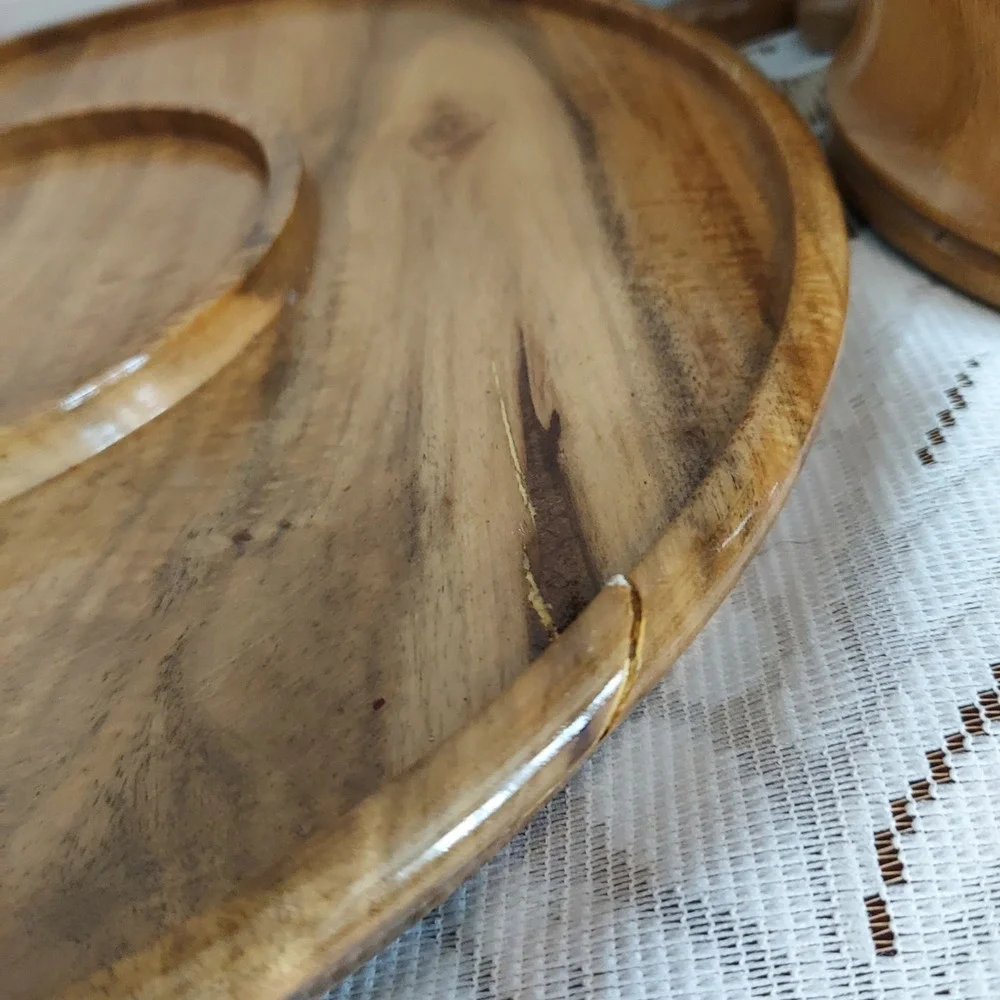 Vintage Hand Turned Wood Decanter Set 6 Goblets Tray Mid Century Modern Barware